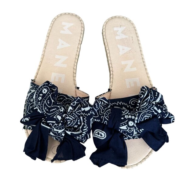 MANEBI Blue Bandana Print Slide Sandals Size 10 - Picture 4 of 6